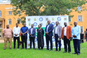 The Prime Minister, Rt. Hon. Calvin Armstrong Rwomiire Akiiki, together with other Kingdom officials during the launch of Phase I (distribution of seedlings) of the project at Mucwa, Kabarole